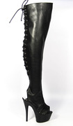 15CM超高跟性感靴子夜店演出系带高筒长靴模特防水台厚底女钢管舞