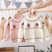 儿童秋冬加绒套头毛衣女宝宝草莓洋气针织线衣婴儿加厚甜美毛线衣