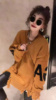 毛衣915  欧洲站2022秋季女装脏橘色字母破洞中长款针织衫