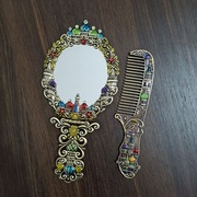 俄罗斯城堡镜子折叠台式化妆镜高清复古折叠镜子仿古铜美容镜子梳