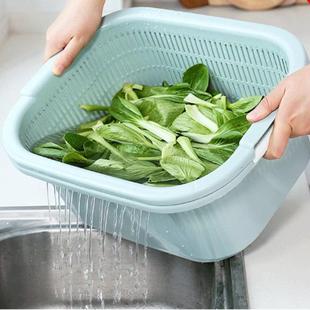 双层洗菜盆塑料沥水篮子漏盆米神器，菜篮菜盆家用厨房洗水果盆