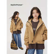 凹末appleofmyeye儿童韩版宽松短款工装外套洋气，连帽上衣中大童
