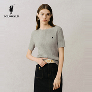 POLOWALK短袖针织衫女式2025春夏Polo短袖纯色内搭针织T恤女毛衣
