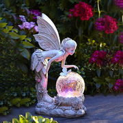 童话花仙子摆件花园，水晶球女孩雕像，太阳能灯装饰品树脂工艺品