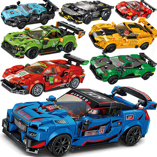 拼装玩具组装汽车跑车男生，儿童小颗粒，积木拼插男孩益智力回力赛车