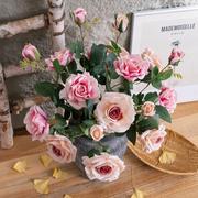 三头角玫瑰仿真花，假花绿植物，婚庆装饰品mw19950-1