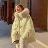 冬季羽绒棉服女奶黄色气质大毛领韩版设计感加厚短款棉衣外套
