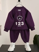 男童秋冬款套装2023儿童男宝宝时髦帅气一体绒加厚绒卫衣童装