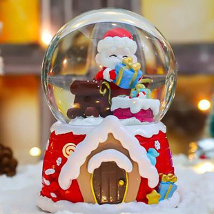 飘雪水晶球圣诞音乐盒，闺蜜特别的生日圣诞礼物，送小朋友发光圣诞节