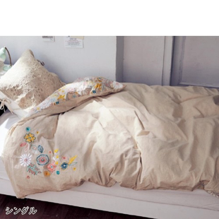 日本订单3070麻棉，混纺绣花床上用品枕套被套床单床笠四件套