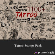 procreate笔刷1100+款纹身图案蛇，头骨蝴蝶玫瑰水晶昆虫笔刷tattoo
