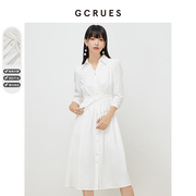 gcrues衬衫裙春装，女2024年白色裙子中长款连衣裙夏季收腰显瘦