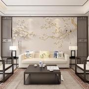 新中式花鸟电视背景墙布5D古典玉兰花客厅沙发壁画8D高端卧室壁布