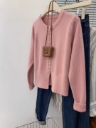 粉色正肩毛衣女秋季秋冬设计感小众欧货高级感打底针织衫2024