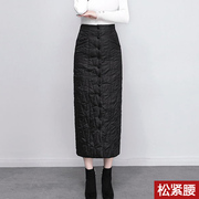 羽绒棉半身裙女2023中长款加厚一步裙排扣一片式保暖时尚棉包臀裙