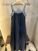 香港專櫃代購agnes b.拼色亞麻時尚領貼吊帶連身長裙 24春夏女款