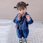 女童套装春秋2021潮牛仔外套，洋气时髦网红6岁韩版宝宝两件套2