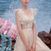 越南小众品牌珊瑚海洋公主气质名媛连衣裙小礼服欧根纱花朵仙女