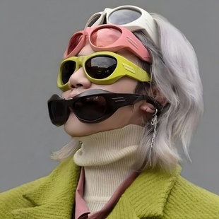 蒸汽朋克风异形高级黑拽酷墨镜未来科技感粗框夸张造型凹造型眼镜