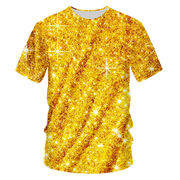 夏季时尚 3D金色光芒数码印花圆领短袖男士休闲个性潮流T恤衫