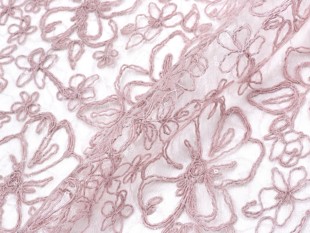 重工精致粉色网纱盘花刺绣钉珠，亮片蕾丝面料，礼服连衣裙时装布料