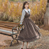 秋季女装复古法式学院风文艺格子背心裙娃娃领长袖衬衫洛丽塔套装