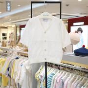 Absorba爱之宝女童白色针织衫外套七分袖24夏季韩国空调衫薄