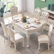 欧式餐桌椅组合大理石可伸缩多功能折叠圆桌小户型，实木饭桌套装