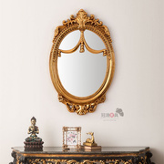 欧式复古雕花梳妆镜法式椭圆壁挂浴室镜家用客厅壁炉挂墙装饰镜子