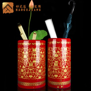 景德镇陶瓷书画筒字画缸瓷器中国红帽筒放伞筒大花瓶客厅摆件