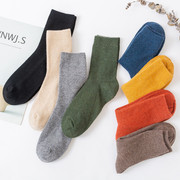 新竖条羊毛袜子女加厚秋冬季羊绒袜日系韩国中筒袜ins潮纯色堆堆