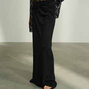 COLNE黑色拖地长裙超长款半身裙2024拖尾气质风夏季显瘦