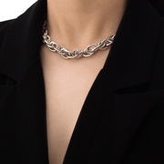 银色重工夸张项链女欧美小众，复古高级感金属，粗链条银饰颈链锁骨链