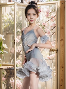 夏季儿童拉丁舞练习服女童吊带蕾丝裙露背分体套装集训表演服