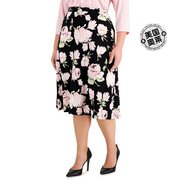 kasperPlus 女式花卉印花中长半身裙 - 黑色/芭蕾舞短裙粉色组合