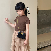 韩版女童包包时尚复古斜挎包简约百搭小女孩，单肩包宝宝配饰零钱包