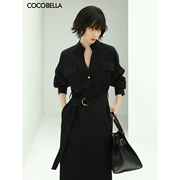cocobella优雅气质立领，黑色连衣裙女重工通勤ol衬衫裙fr147