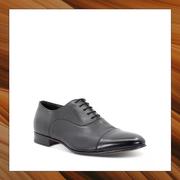 海外购santoni休闲皮鞋，男式尖头黑色正装商务低帮鞋