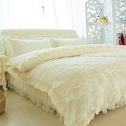 韩版公主风夹棉床裙款四件套蕾丝花边床罩式加厚1.8x2m床套4件套