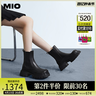 MIO米奥2023冬季圆头拼色高跟切尔西靴后拉链英伦风显瘦短靴女靴