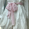 垂坠感粉白条纹雪纺，腰带长丝巾，绑蝴蝶结简约粉色学生配饰