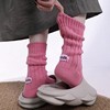 秋冬日系粉色标签纯色原胚粗线针织中筒袜子男女堆堆袜ins布标袜