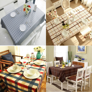 北欧地中海田园格子棉麻桌布餐桌布茶几布台布长方形圆形布艺桌布