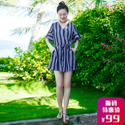 夏季韩版女装修身高腰喇叭袖连体裤系带阔腿短裤休闲女裤子