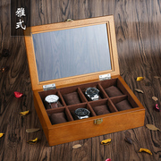 雅式复古木质玻璃天窗手表，盒子八格装手表，展示盒首饰手链盒收纳盒