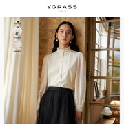 VGRASS双层蕾丝亮片泡泡袖衬衫冬季别致衬衣