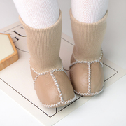 羊皮毛一体宝宝袜鞋0-12个月软底婴儿鞋加绒加厚婴幼儿棉鞋不掉鞋