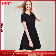 HAVVA2023夏季黑色连衣裙女气质收腰显瘦裙子法式a字裙Q2388