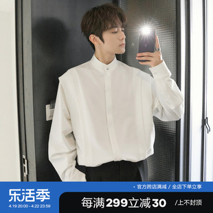 CHICERRO西西里男装春季韩系潮牌立领假两件衬衫高级感痞帅白衬衣