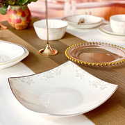 四方形盘子高级感轻奢翘角菜盘金边方盘陶瓷，家用骨瓷个性创意餐盘